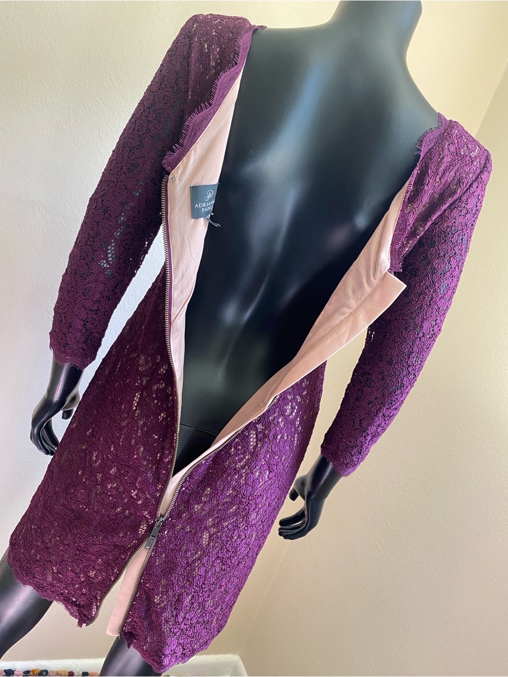 Adrianna Papell Purple Lace Long Sleeve Sheath Dress - Picture 9 of 13